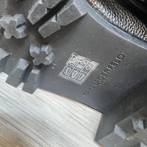 DESIGNER RUNWAY KARL LAGERFELD PARIS BLACK CRYSTAL PIPPA LEATHER COMBAT BOOT 11 - Picture 5 of 12